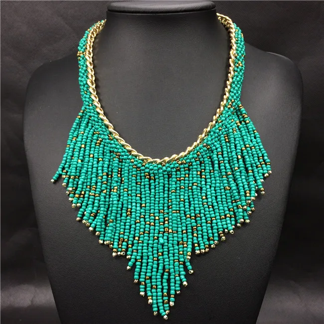 Bohemian Necklaces Fashion For Women Jewelry Handwoven Collier Long Tassel Beads Choker Statement Necklaces