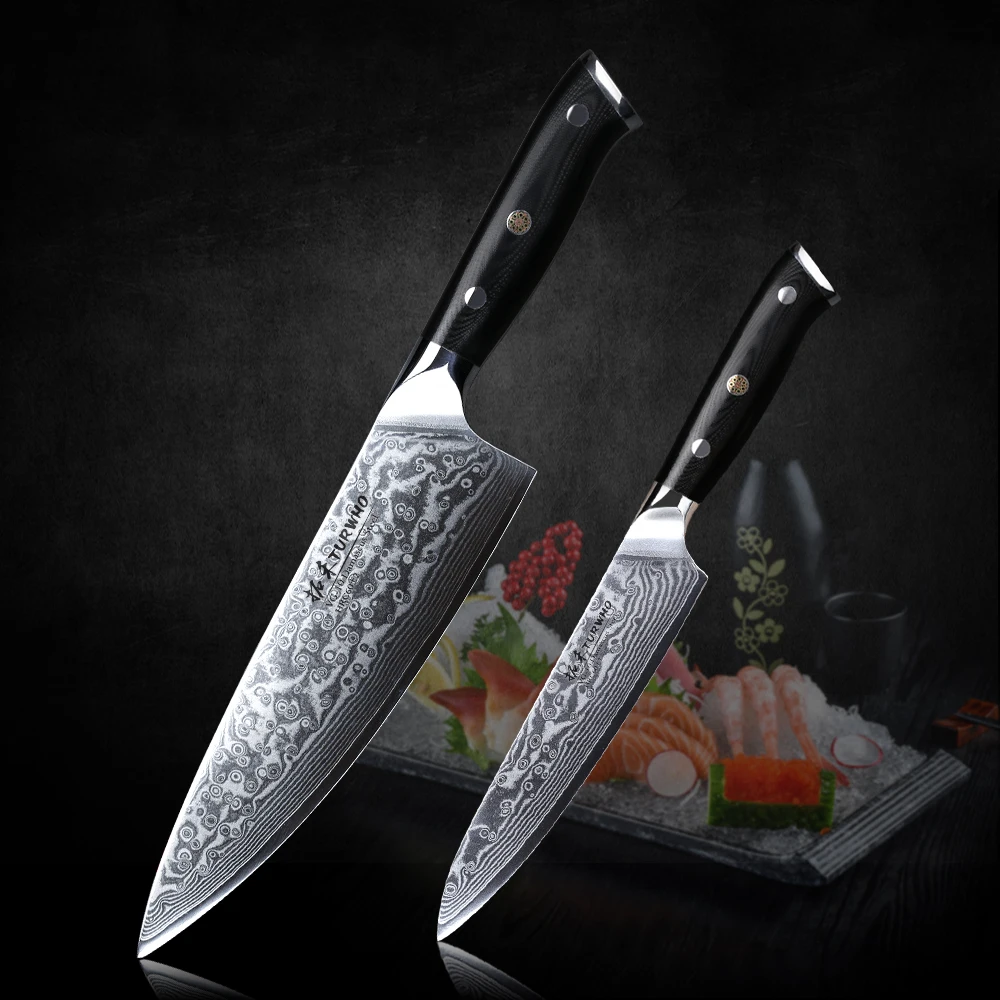 Turwho Pro Kitchen Knife Set 2pcs Japanese Vg10 Damascus Steel Knives