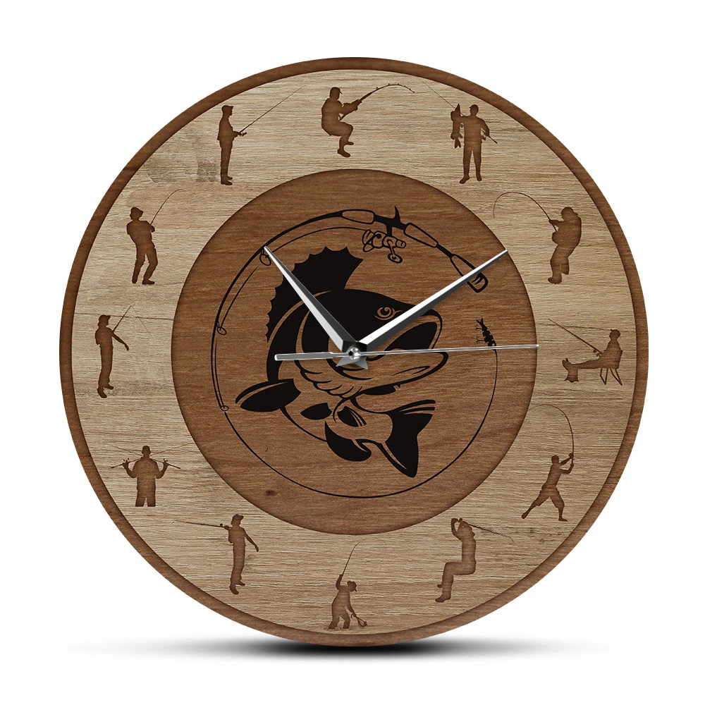 Bass Art Fish Oclock Silent Swept Fishing Wall Clock Lodge Cabin Man Cave Art Decor Fisherman Wall Clock Fishing Gifts For Him Wall Clocks Aliexpress