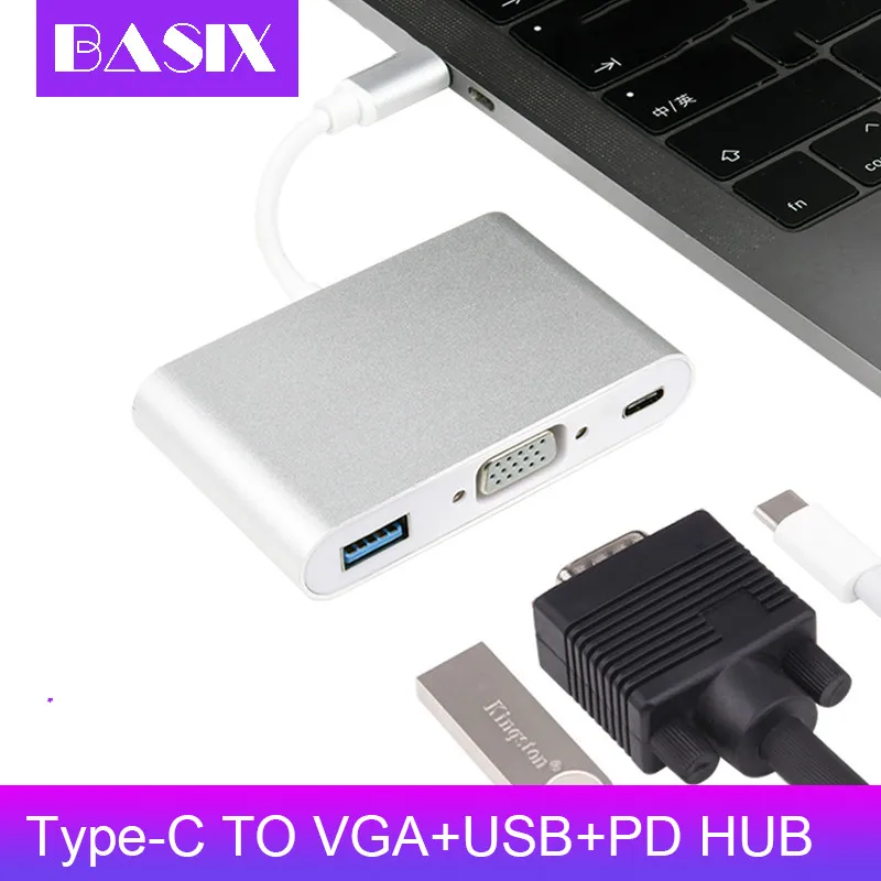 Basix type C концентратор для VGA адаптер Usb C концентратор USB 3,0 разветвитель USB-C конвертер для зарядки HaB Кабель-адаптер для Macbook USB-C концентратор