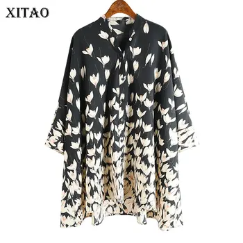 

XITAO Vintage Temperament Print Full Sleeve Blouse Loose Plus Size Women Irregular Design 2020 Spring Summer New Shirt XJ4742