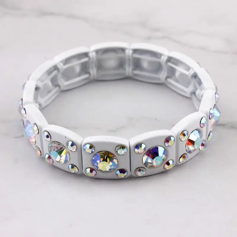 ZWPON Faceted Glass Crystal Square Tile Bead Bangles Bracelets for Women Fashion Multicolor Painted Elastic Bracelets Wholesale