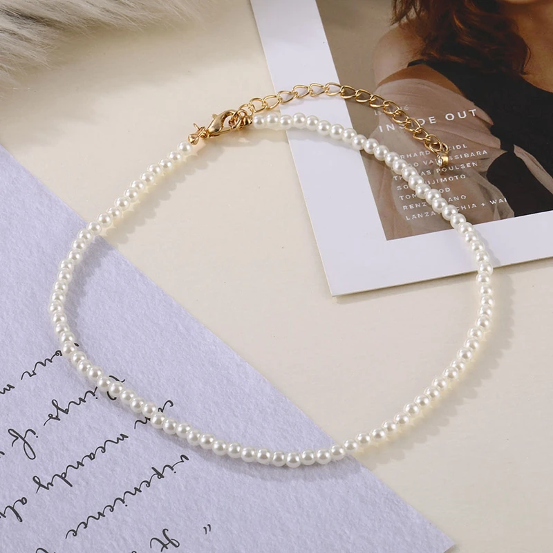 DAXI Beaded Choker Pearl Necklace For Women Gold Chain Necklaces Pendant Collar Chokers Chains Bead Necklace Womens Jewelry 2020
