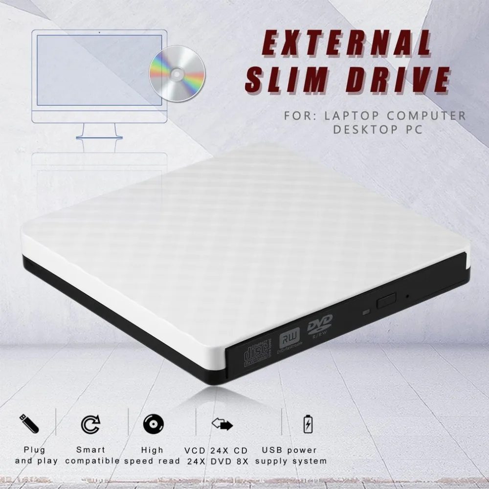 Внешний DVD rom Оптический привод USB 2,0 CD/DVD-rom CD-RW плеер горелка тонкий портативный ридер записывающее устройство для ноутбука