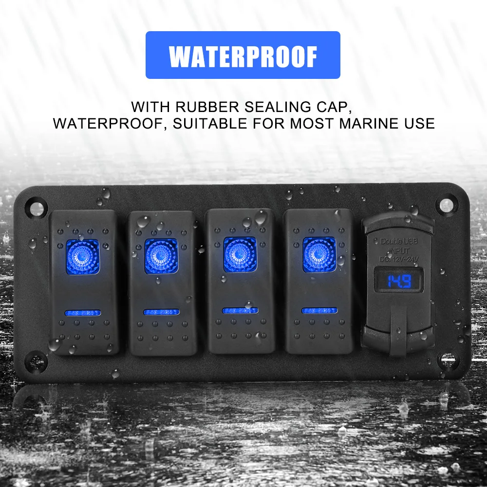 Waterproof 4 Gang Toggle Rocker Switch Digital Voltmeter Dual USB Port 12V/24V  For Car Marine LED Switch Panel +Sticker - AliExpress