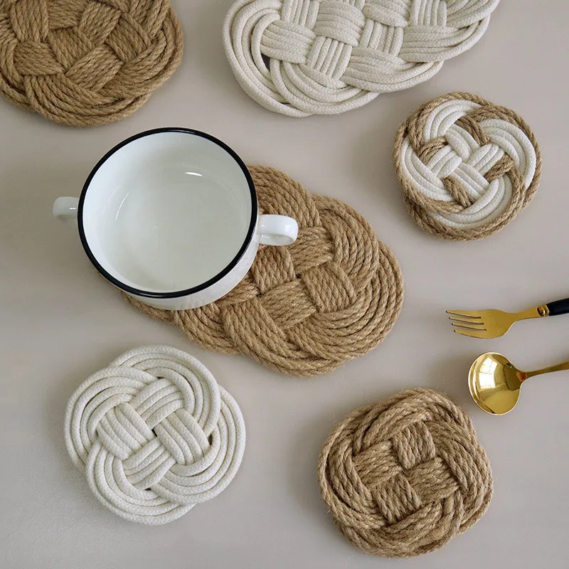

1Pc Cotton Linen Rope Woven Table Mat Placemat Insulation Cup Pads Coaster Kitchen Diner Decoration