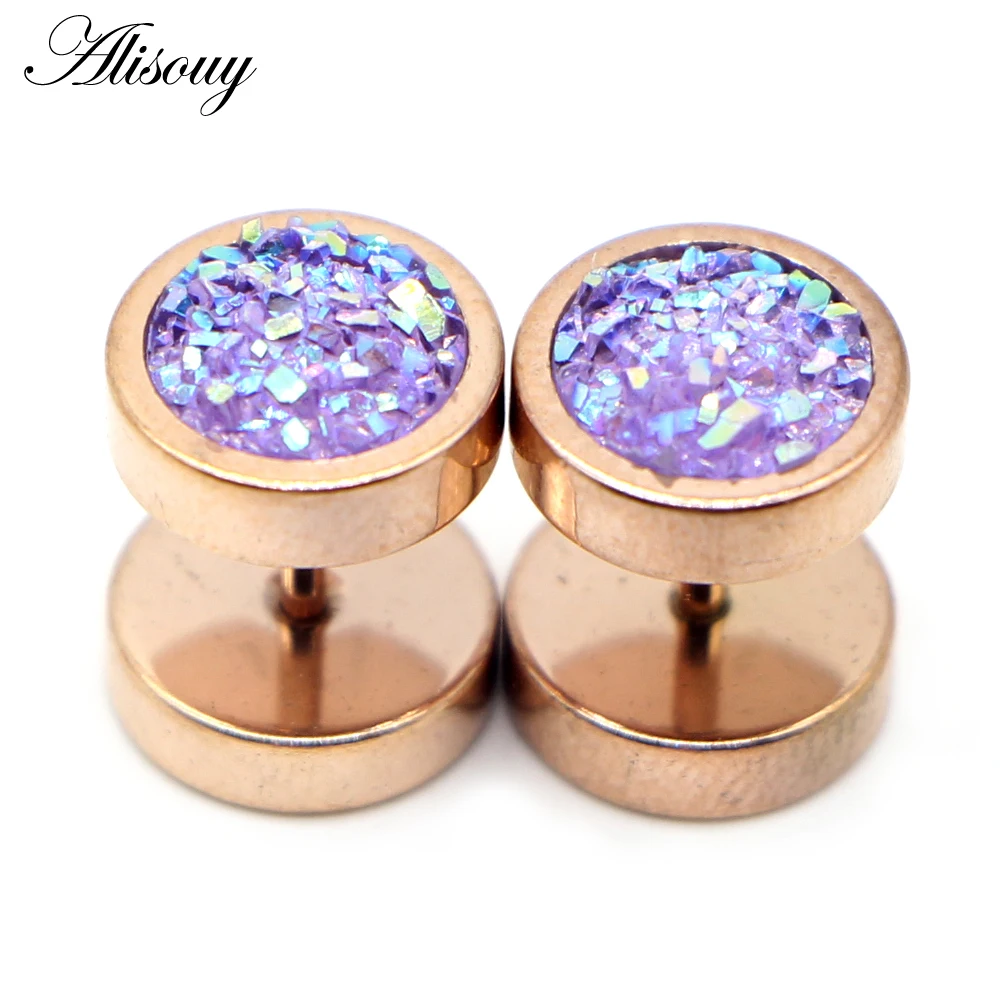 Stainless Steel Punk Double-Sided Crystal Barbell Ear Studs