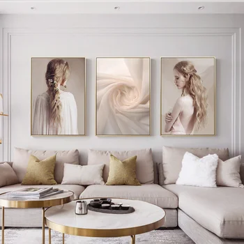 

Scandinavian Nordic Fashion Poster Canvas Painting Modern Wall Art Beauty Model Sexy Female Angel Silk Home Livingroom Decor