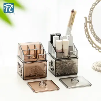 

Cosmetic Storage Box Transparent Desktop Cotton Pad Makeup Jewelry Boxs Set Lipstick Frame Brush Display Cabinet