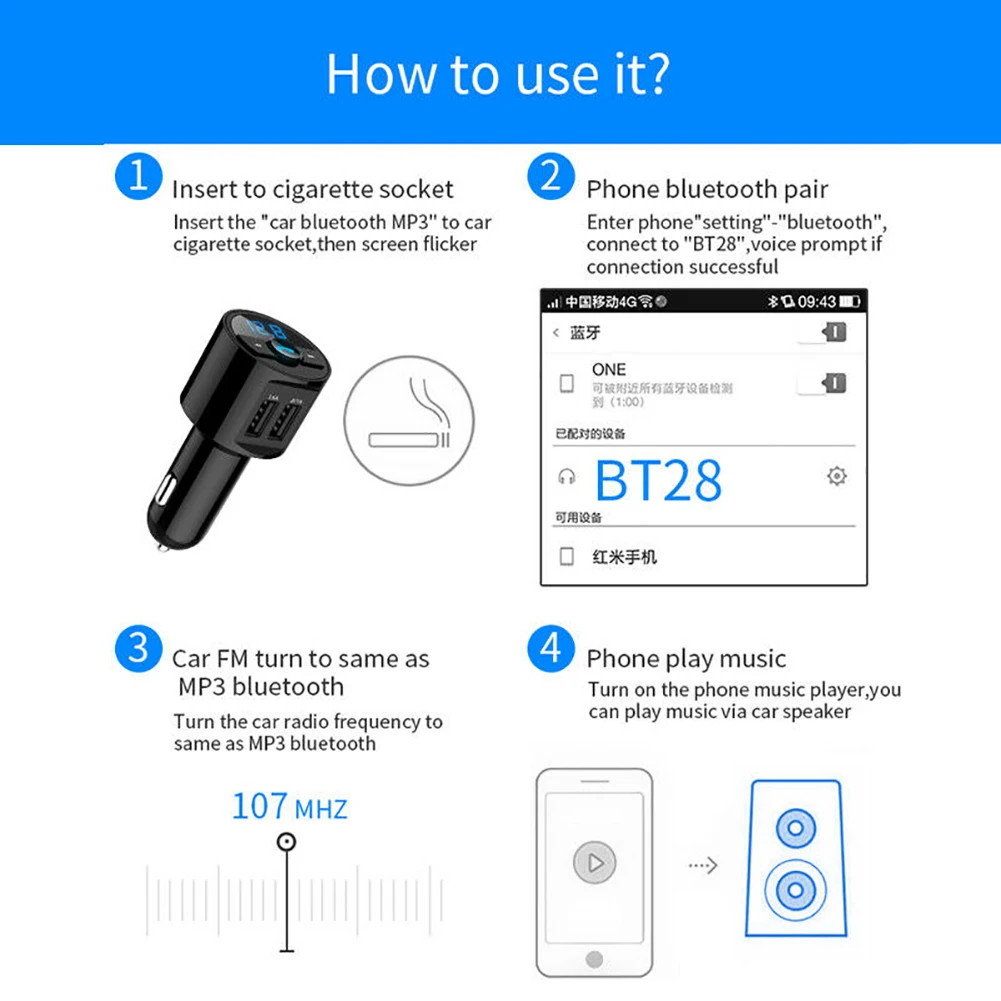 Автомобильный аудио Bluetooth Handsfree автомобильное быстрое USB зарядное устройство fm-передатчик радио адаптер MP3 плеер модулятор Bluetooth Handsfree автомобильный комплект