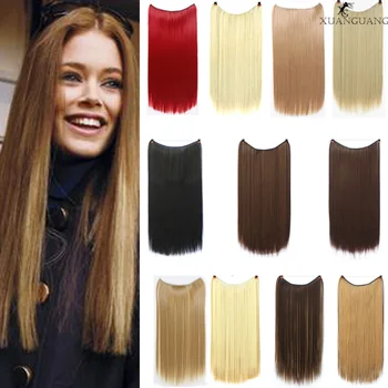

XUANGUANG Nvisible Wire No Clip One Piece Halo Hair Extensions Secret Fish Line Hairpieces Wave Straight Synthetic 24INCH