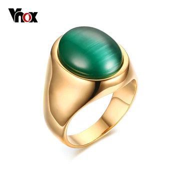 

Vnox Men's Green Oval Cat's Eye Stone Rings Stainless Steel Gold Color USA Size