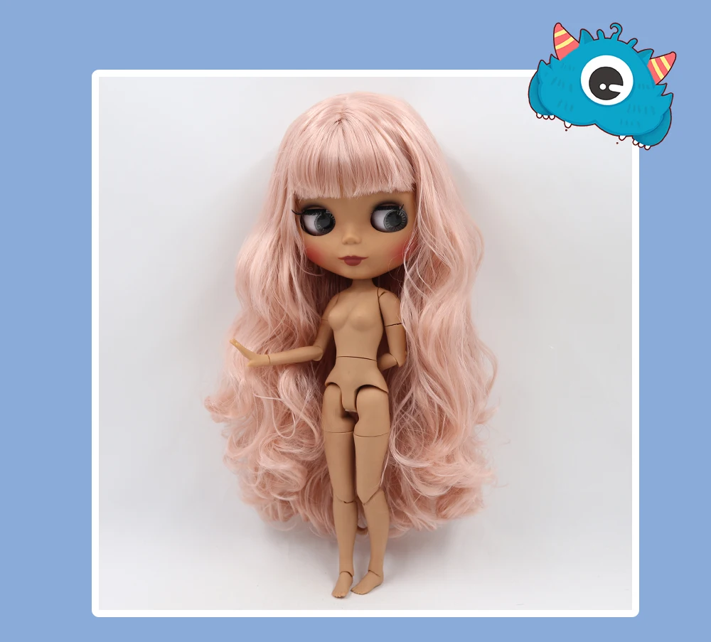Neo Blythe Doll with Pink Hair, Dark Skin, Matte Cute Face & Custom Jointed Body 1