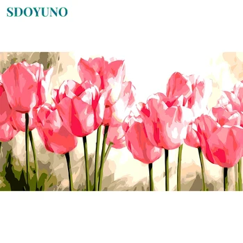 

SDOYUNO Large size 60x120cm DIY Oil Painting By Numbers On Canvas pink Flowers Frameless Wall art Paint By Numbers Home Decor