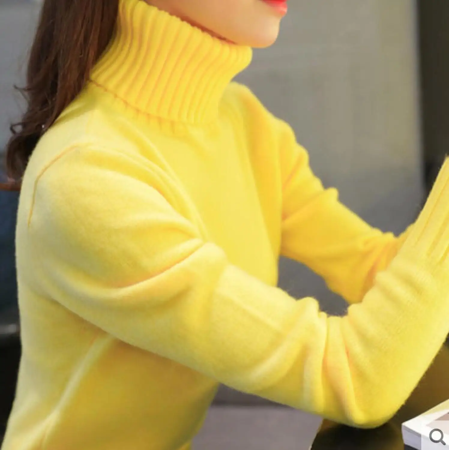 Новинка, осенне-зимние женские вязаные свитера, пуловеры, водолазка с длинным рукавом, Одноцветный тонкий эластичный короткий свитер для женщин - Цвет: Цвет: желтый