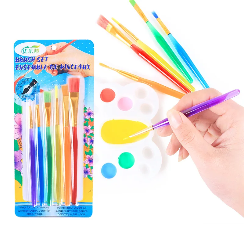 

6pcs/set Colored Handle Nylon Paint Brushes Set for Drawing Painting Acrylic Watercolor Kids Art Supplies