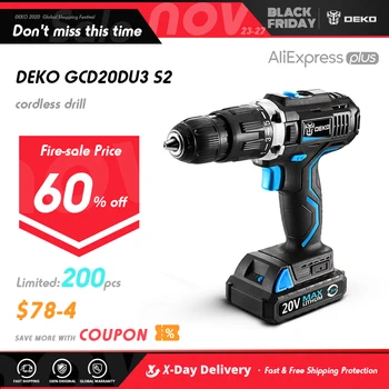 

DEKO GCD20DU3 SET2 20V Household Woodworking Lithium-Ion Battery Cordless Drill Driver Power Tools Electric Drill Power Drill