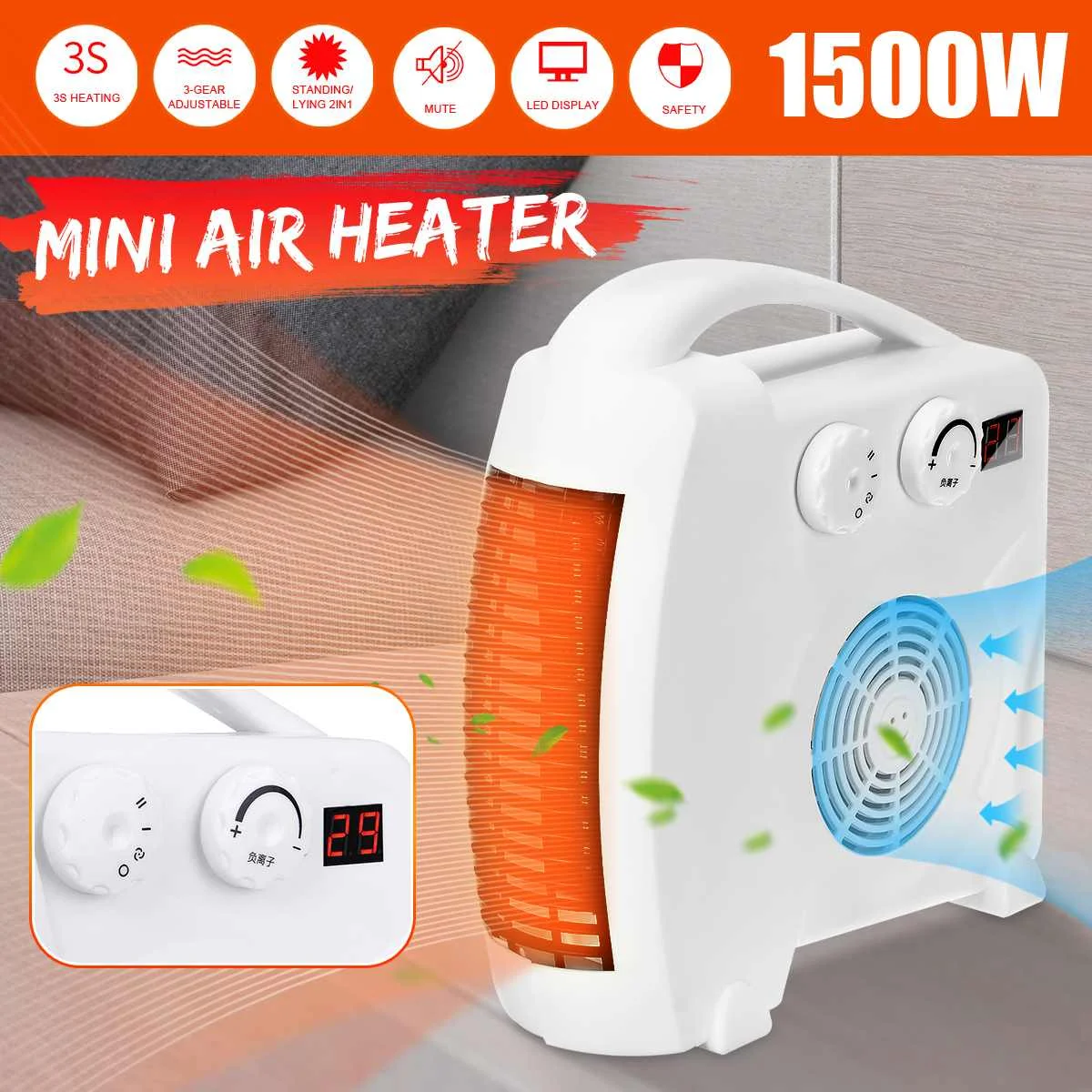 1500W Electric Wall Heater Mini Portable Plug-in Personal Space Warmer for  Indoor Heating Camping Any Place Adjustable _ - AliExpress Mobile