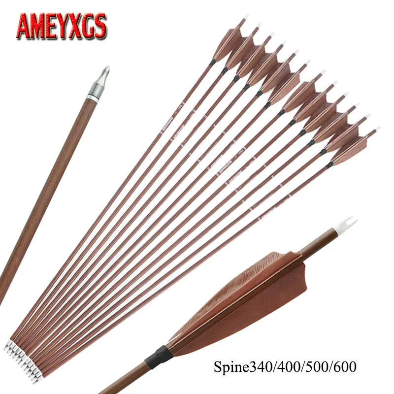 6Pcs 33'' Carbon Arrows 4 Turkey Feather Longbow Archery Hunting Screwed Point 