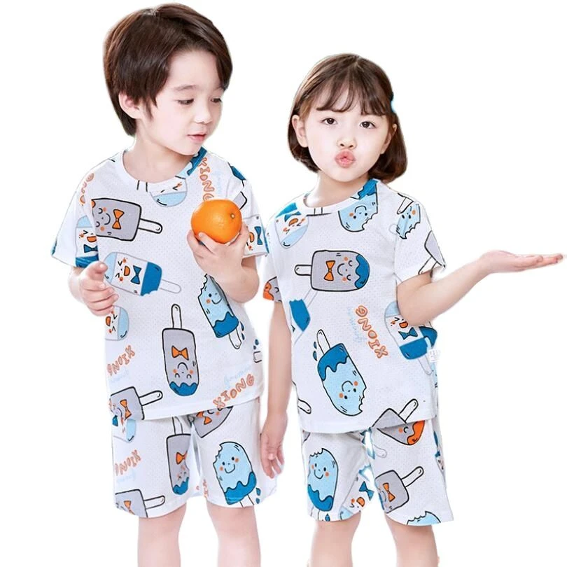 classic children's nightgown Summer Kids Pajamas Baby Girls Boys Shirt+Shorts 2pcs/set Cotton Mesh Breathable Homewear Sets Children Cartoon Nightwear Suit children's pajamas bulk