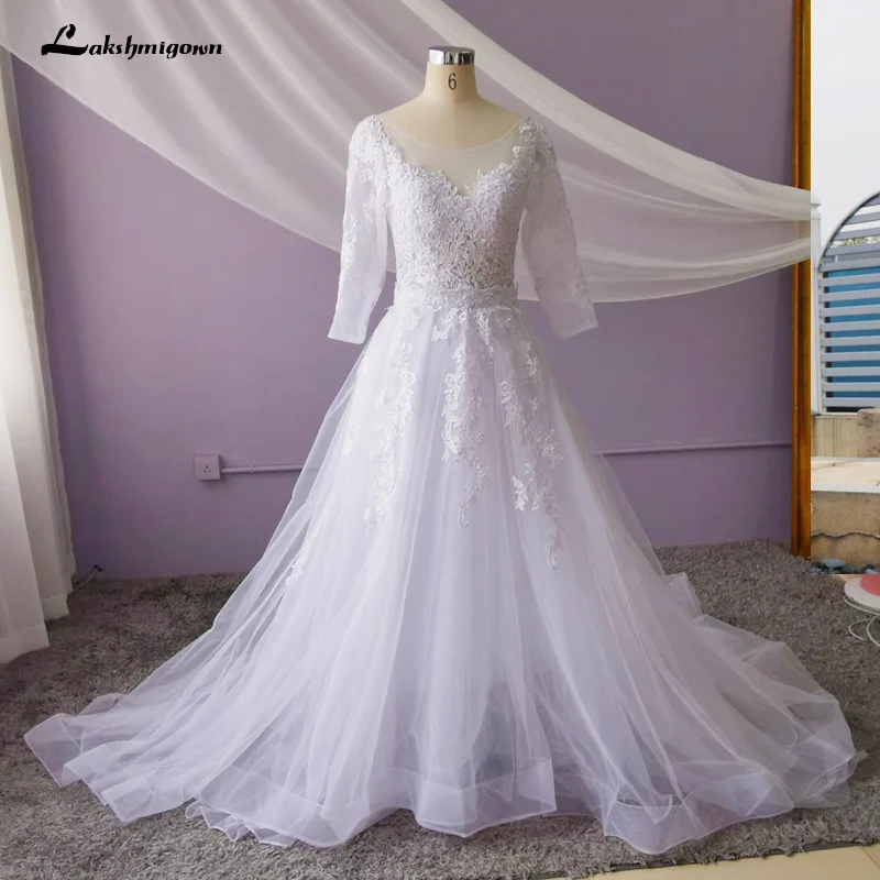 Элегантное свадебное платье из двух частей Vestido de Noiva 2 em 1, кружевное Тюлевое свадебное платье с коротким рукавом, платья для свадьбы