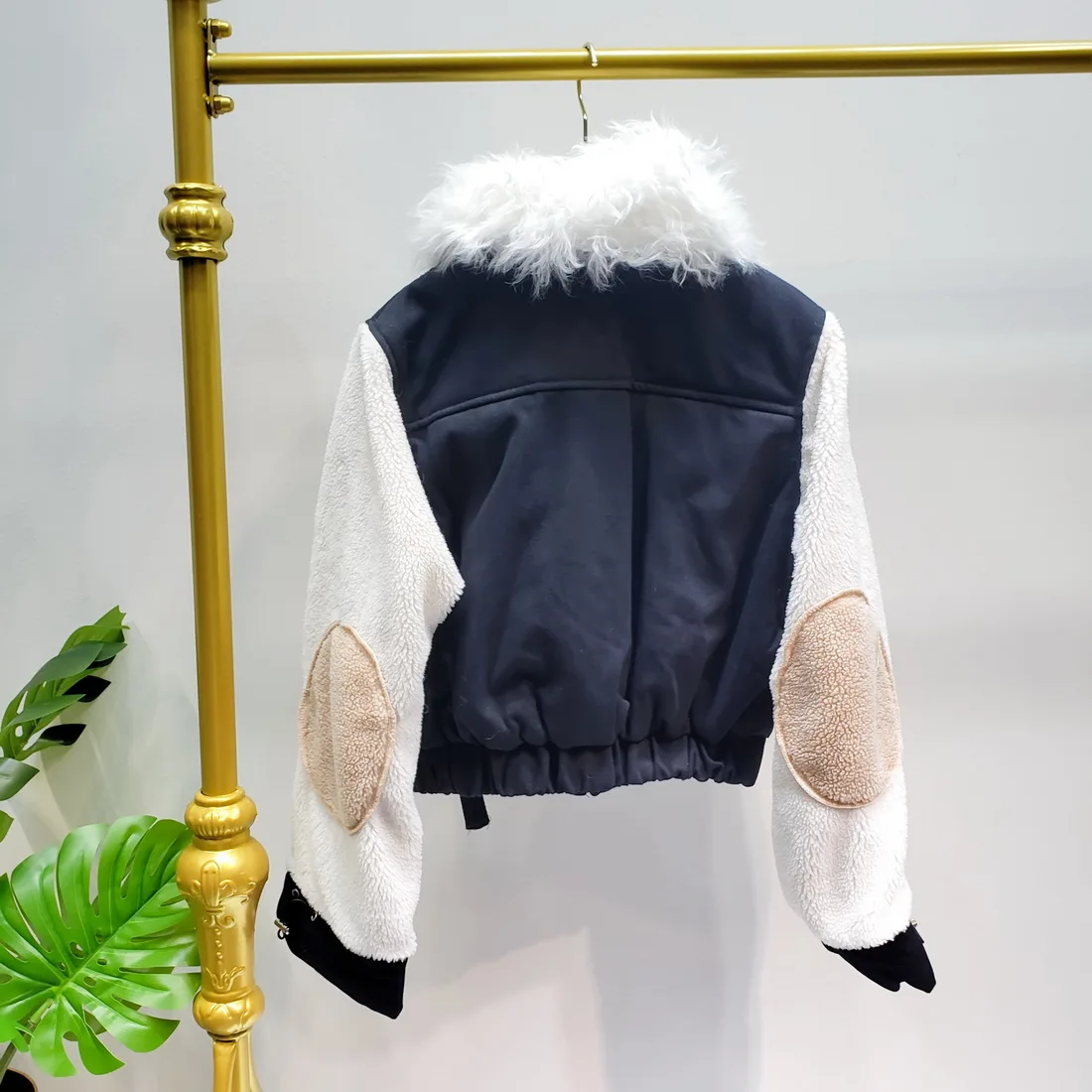 L77street Harajuku стиль ниша пушистые рукава милый Ягненок меховой воротник Короткая секция толстый хлопок Мягкий мульти-карман куртка женская