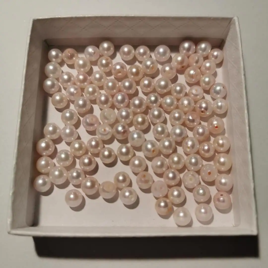 

6-7mm Natural White Color Akoya Beads Pearl Drilled Half Hole For Rings Jewelry Findings 10Pieces/Lot