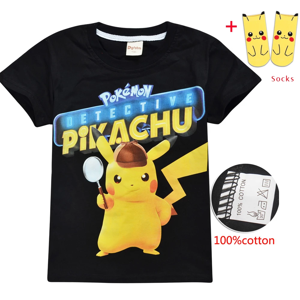 

2019 Baby Boys Summer Pokemon Go pikachu Shirt Kids Clothes Girls T-shirt Short Sleeves Tshirt Clothing Cartoon Printing socks