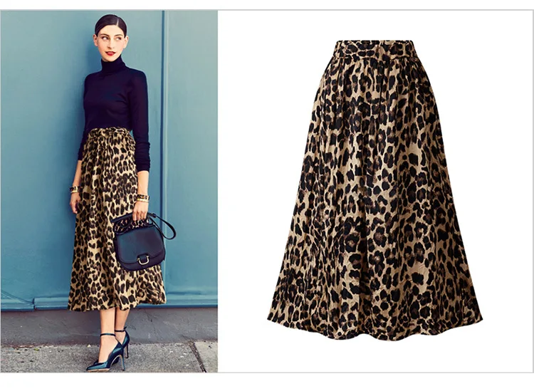 Леопардовая длинная юбка для женщин, плюс размер 5XL 6XL, до середины икры, высокая талия, приталенная, плиссированная, Лоскутная, бархатная, шифоновая, зимняя, летняя