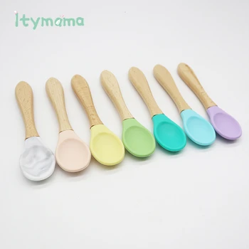 

Itymama Baby Beech Training Spoons Organic Soft Baby Feeding Silicone Tip Spoon Tools Scoop Easy Grip Handle Toddlers BPA Free
