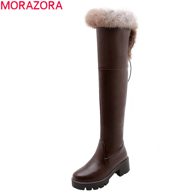 Женские теплые ботфорты MORAZORA черные однотонные Сапоги выше колена на квадратном