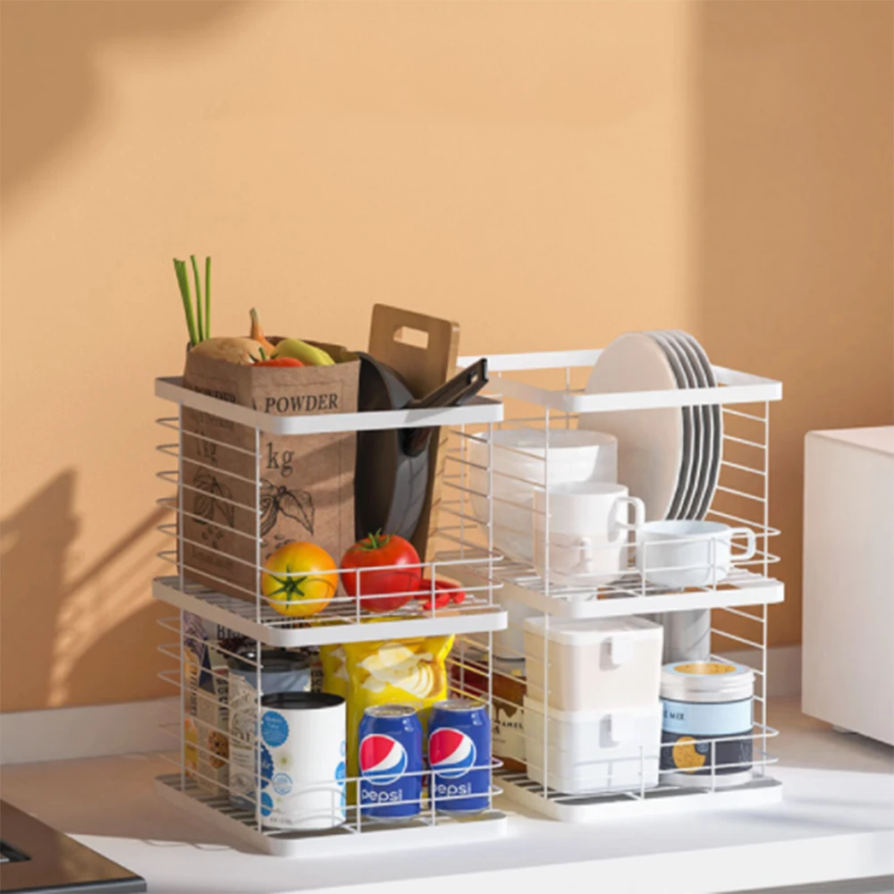 

Kitchen Wrought Iron Rack Can Be Superimposed Square Home Storage Basket Student Dormitory Corner Debris Snack Storage Basket