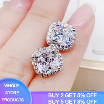 

YANHUI New Trendy Luxury Silver Square Stud Earring Wedding Bridal Accessories Shine Zircon CZ Elegant Women Silver 925 Jewelry