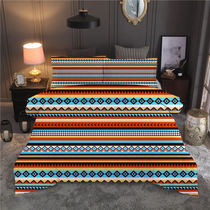 

Bohemian Printed Bedding Set Striped Boho Ethnic Duvet Cover Sets Queen King Quilt Cover Bed Linen