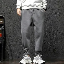 Мужские штаны, Зимние Повседневные Спортивные штаны с карманами для спортзала, одноцветные штаны-шаровары с эластичной талией, высококачественные мужские длинные штаны размера плюс#35