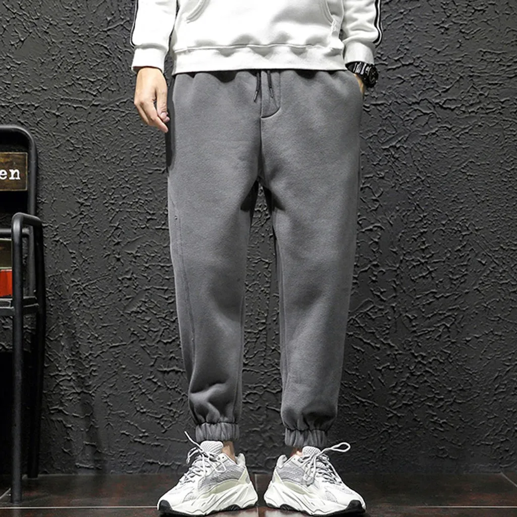 Men Pants Winter Casual Gym Pockets Sports Solid Harem Elastic Waist Trousers Pants high quality Men long Pants Plus Size #35