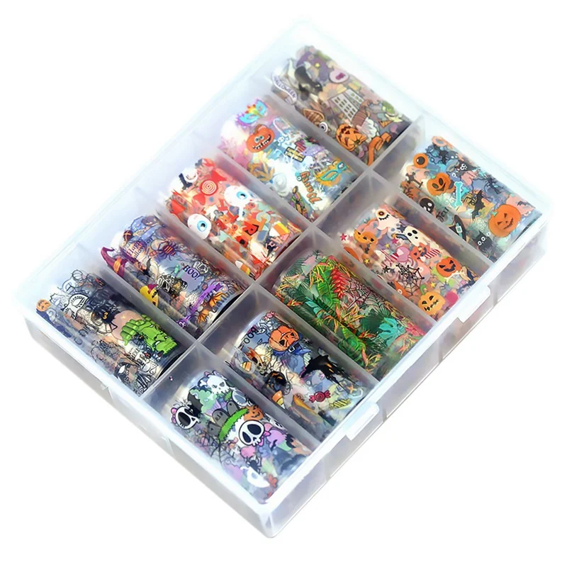 10pcs Halloween Sticker On Nails Clear DIY Nail Art Transfer Foil Snowman Elk Adhesive Tips Gel Polish Accessories