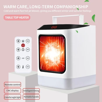 

1000W 2-in-1 Cold Warm Dual Mode Digital Display Portable Desktop Heater Mini Heater with Remote Control LED Light Prompt Timing