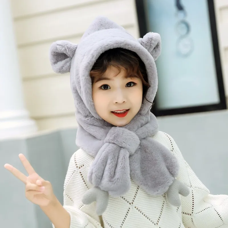 Glaforny/Корейская версия детских одноцветные бейсболки для женщин, осенне-зимняя теплая детская шапка с рисунком, двухслойная утолщенная шапка, шарф