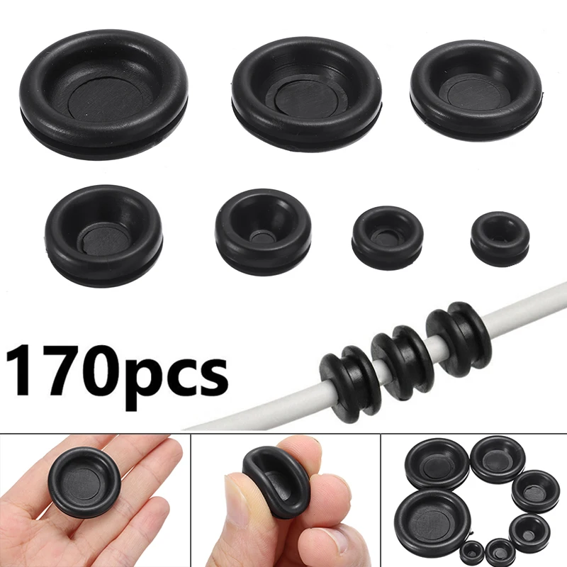 

170pcs Car Auto Cable Blanking Rubber Closed Grommets Assorted Box 7mm 9mm 12mm 16mm 19mm 22mm 25mm Diameter Accessories Tool