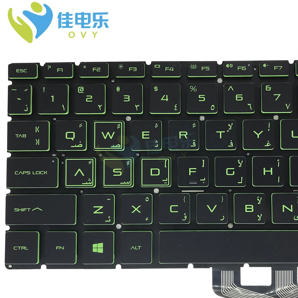 Ovy Backlight ar Árabe Backlit Teclado para hp Pavilion 15da 15-db 15-dx 15-dr 250 255 g7 15cn Substituição Teclados Teclas Verdes - Imagem 3