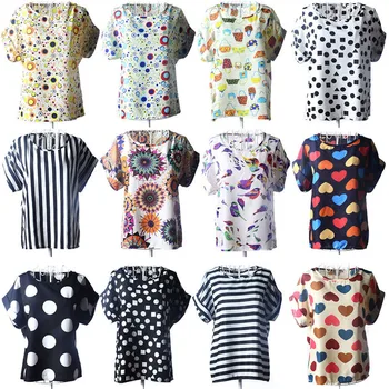 

Hot O-Neck Tropical Chiffon Women Blouses Short Batwing Sleeve Size Shirt Body Blusas Femininas Fashion Women Print Blouse Top