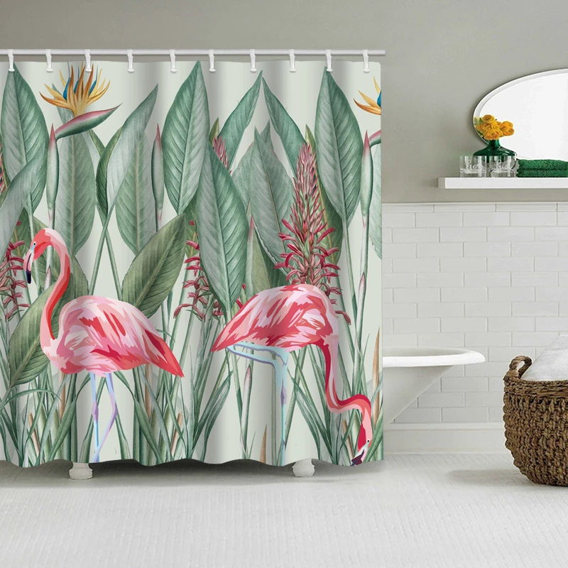 

Colorful Cartoon Flamingos Waterproof Shower Curtains Polyester Fabric High Quality Mildew Resistant Bathroom Curtains