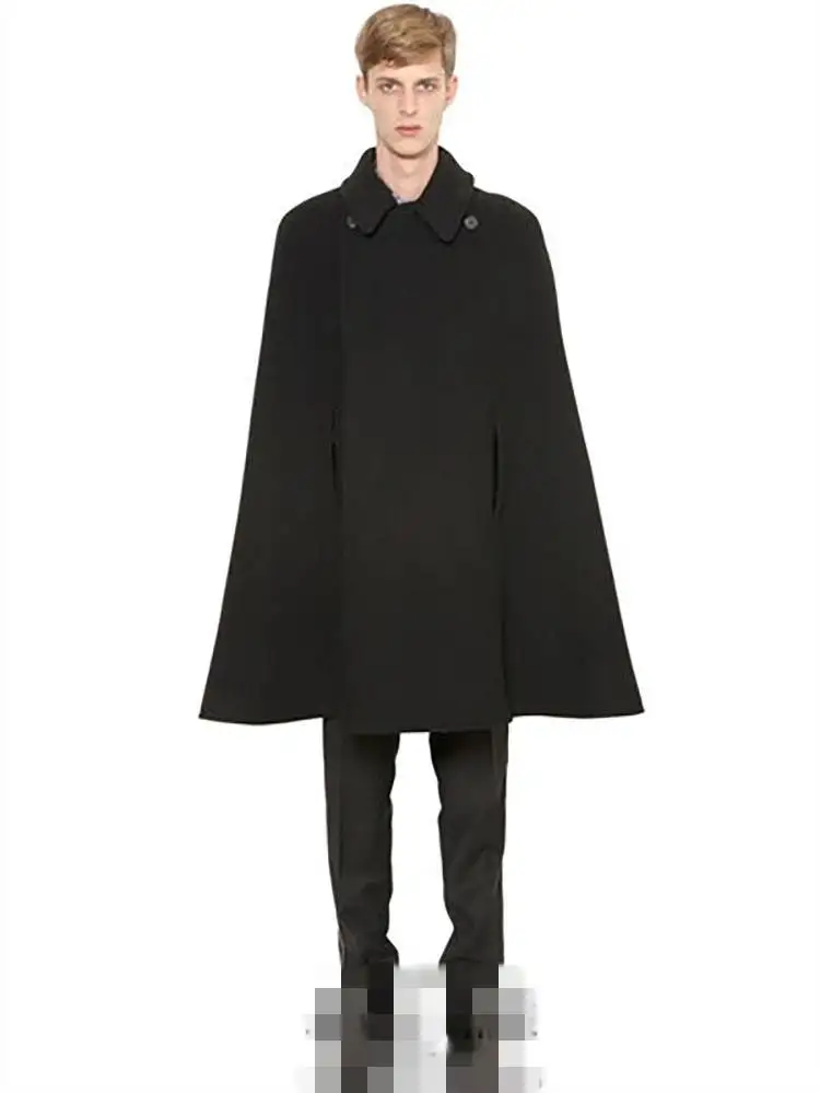 Fall and winter new mid-length men's wool coat show style hairdresser loose profile Cape Cape Cape Cape Coat Fall and winter new mid-length men's wool coat show style hairdresser loose profile Cape Cape Cape Cape Coat