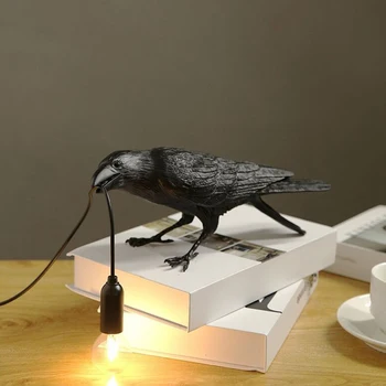 

Vintage Bedroom Black Crow Shaped Light Bedside Table Lamp Ornament Decor