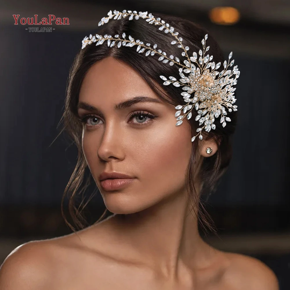 

YouLaPan HP284 Alloy Flower Wedding Headpiece Bridal Crown Women Tiara Luxury Wedding Hair Accessories Rhinestones Headband