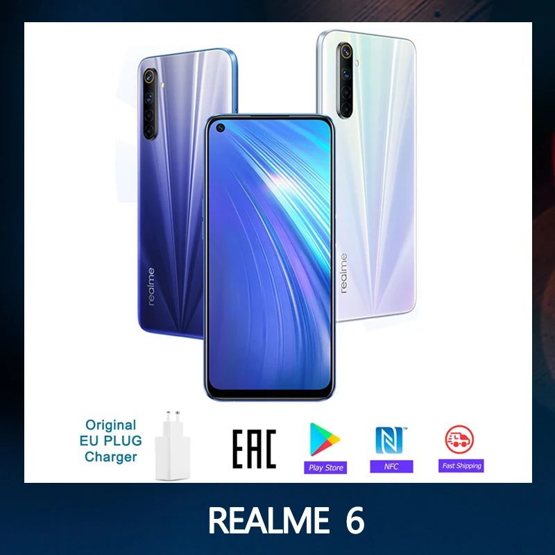 Realme 6 глобальная версия 4 Гб 128 мобильный телефон 90 Гц Дисплей Helio G90T смартфон 30 Вт
