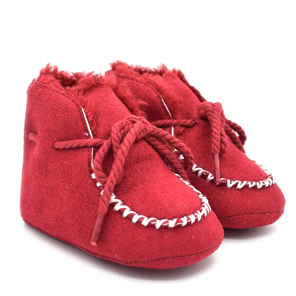 Fashion Baby Girl Boots Boys Shoes Winter Infiniti Toddler First Walkers Kids Plush Fur Extra Think Handmade Snowboots Knitting - Цвет: Красный