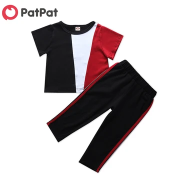 

PatPat 2020 New Summer 2-piece Baby / Toddler Colorblock Short-sleeve Top and Striped Pants Set for Kids Boy