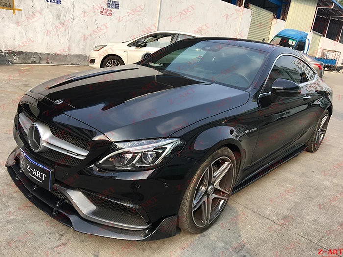 Z-ART настоящая карбоновая боковая юбка для C63 Купе Седан- углеродное волокно боковой спойлер для W205 C63 карбоновое волокно боковой подбородок